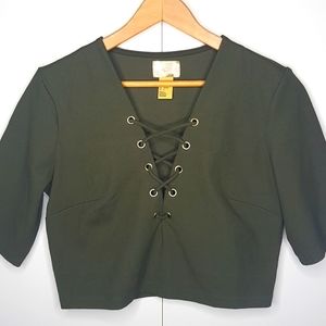 H&M GOLD LABEL 10 Plunging V-Neck Lace Up Crop Top Size 10